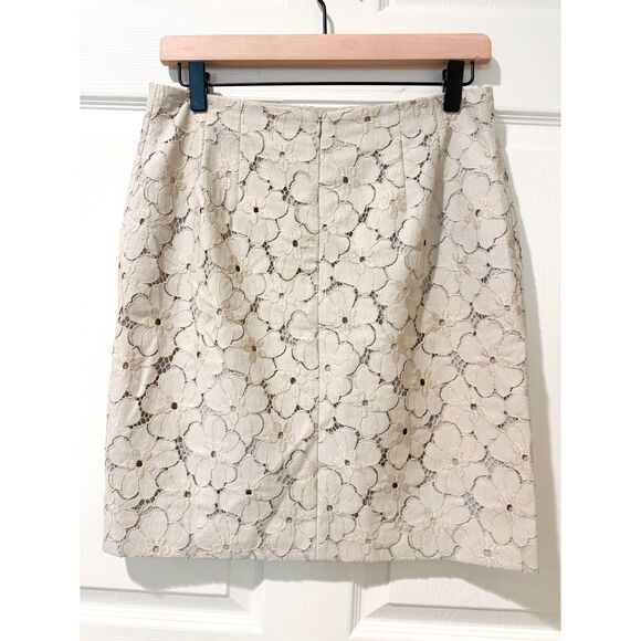 Ann Taylor Petite Floral Lace Embroidered Lined Skirt Taupe Career Spring 8 P - Picture 3 of 10